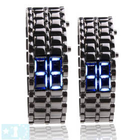 Montre LED Sans Cadran, Affichage Numérique, Noir Métallisé, en Acier